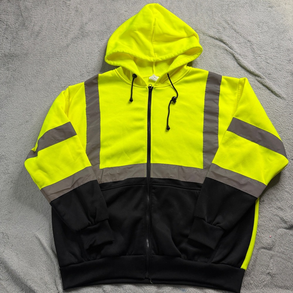 Forester Mens Hi-Vis Safety Hoodie ANSI Class 3 Reflective Zip Yellow Black XL